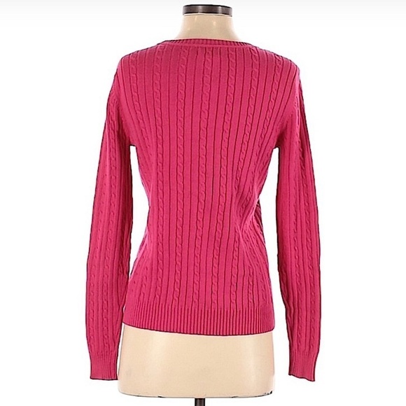 𝅺IZOD Barbie Pink Cotton Cable Knit Sweater Size Small - Picture 2 of 3